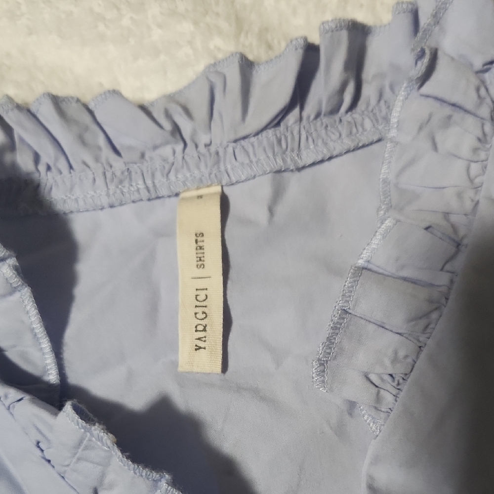 Chic Light Blue Ruffle Blouse - Picture 2 of 2
